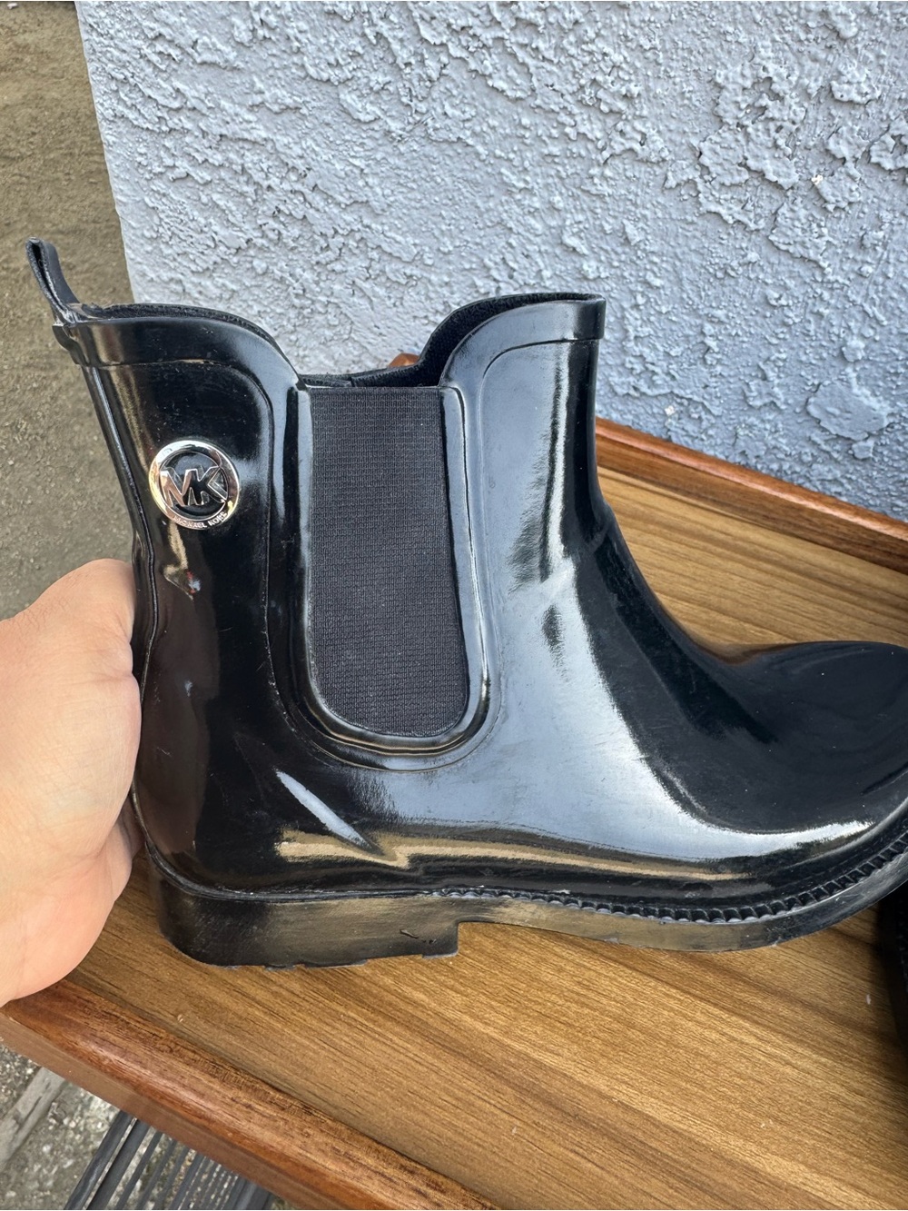 Michael Kors Black Glossy Rain Ankle Boots Size 8 - MK Fulton Waterproof - Picture 9 of 14